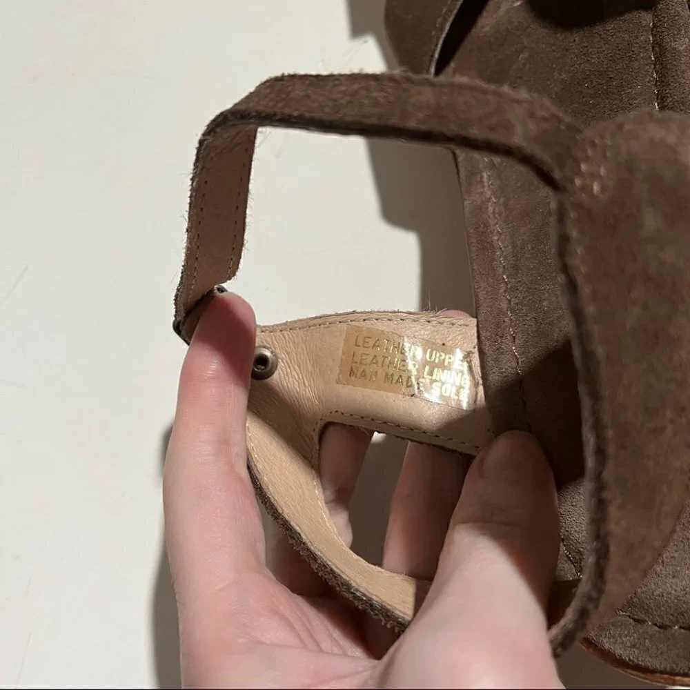 Sundance Brown Suede Open Toe Wedge Sandals